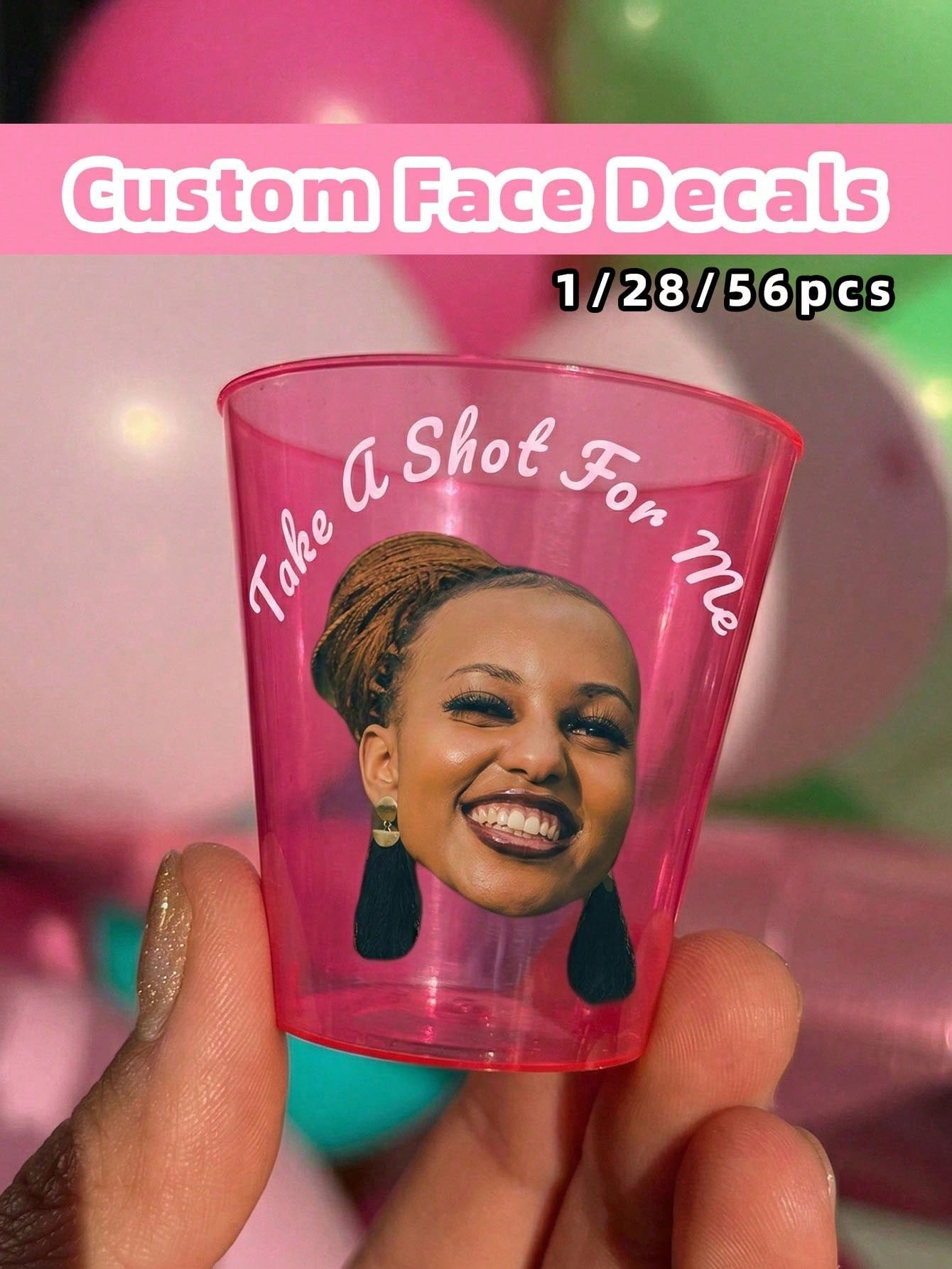 1/28/56pcs Customizable Personalized Face Photo Stickers With Custom Text And Photo Design, Fun Birthday Party Favors, Unique Gifts For Men And Women, Custom Face Party Decor, Individual Party Cup Sti