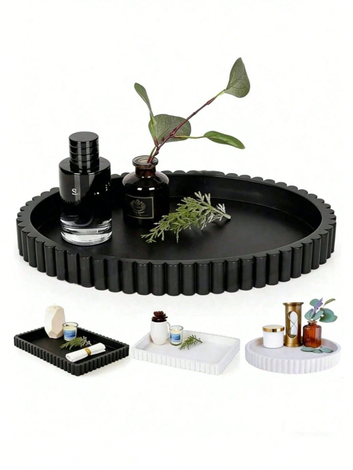 1/2pcs Round Vanity Storage Tray, Countertop Soap Dispenser Tray, Bathroom Countertop Tray, Hand Soap Shampoo Perfume Storage Tray, Jewelry Display Tray, For Daily Accessories And Decor Storage Tray