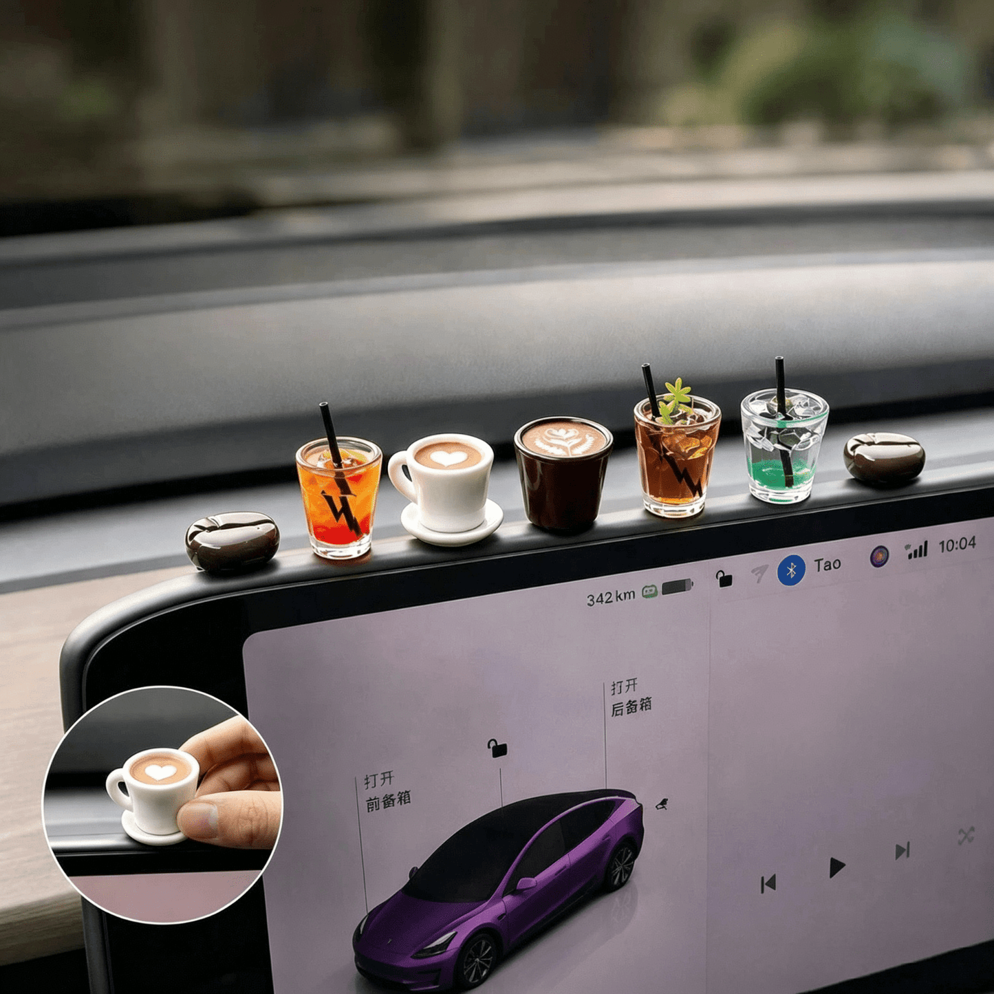 1/3/7pcs Mini Coffee Cup Car Ornament, American Healing Style Beverage Decor, Resin Decorative Item, Dashboard, Rearview Mirror Ornament, Desktop Small Decor, Car Interior Healing Decor, Car Accessori