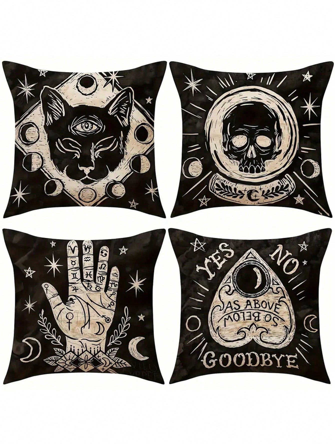 1/4 Pcs Soft Skull Cat Pattern Pillow Case, Size 17.7" X 17.7", Single-Sided Print, Suitable For Room, Office, Home, Car Decor, Autumn Decor, Room Decor