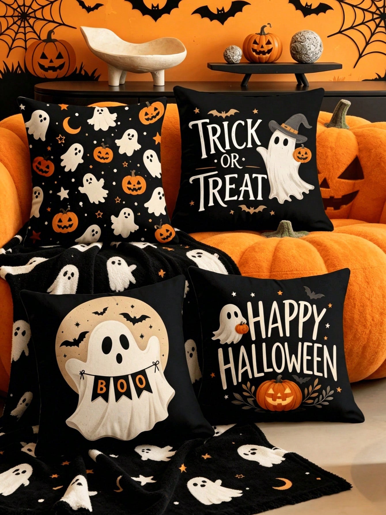 1/4pcs New Halloween Pattern Pillowcase, Halloween-Themed Cushion Cover, Decorative Pillowcase, Square Pillowcase, Halloween Decoration, Decorative Pillow, Suitable For Living Room, Sofa, And Bedroom