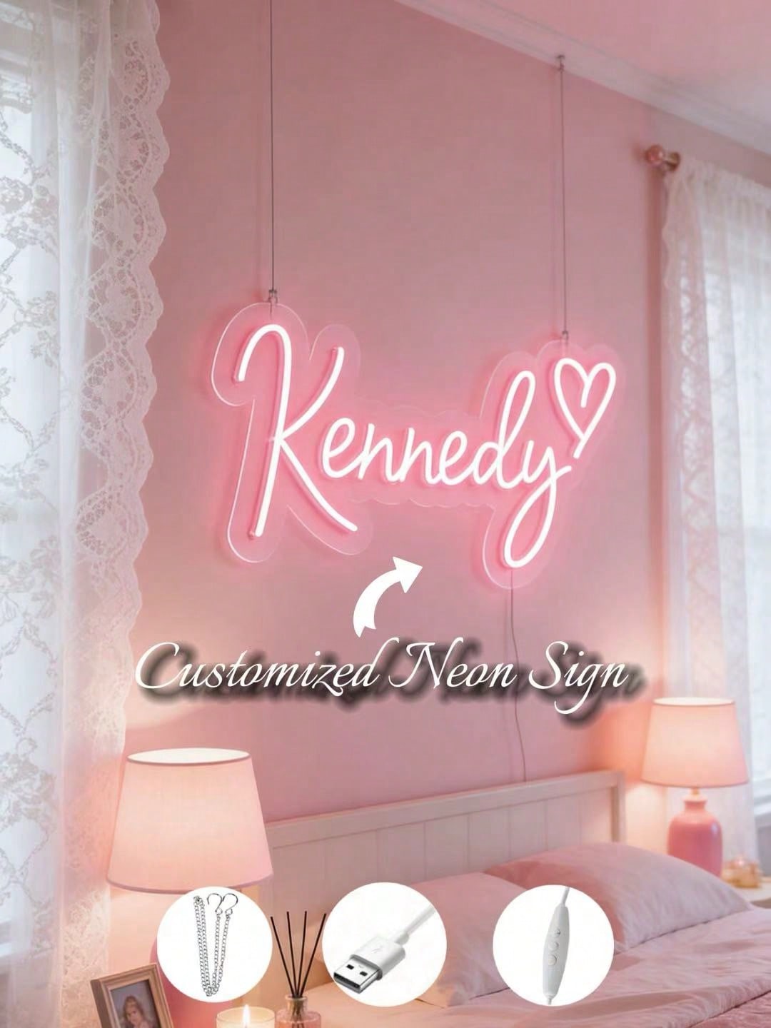 1 Pc Custom Neon Signs For Decor, Personalized Name Or Phrase LED Light, USB Powered With Dimmable Function – Wall Sign In INS Style, Minimal Chic Look – Romantic Light For Halloween, Thanksgiving, Ch