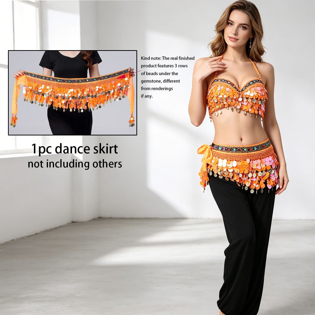 1 Piece Of Belly Dance Costume With Sequins And Tassel Sequins Skirt, Suitable For Festivals, Parties, Nightclubs, Beachwear, Exotic Clothing Decoration, Bohemian, Retro Style,. Each Accessories For W