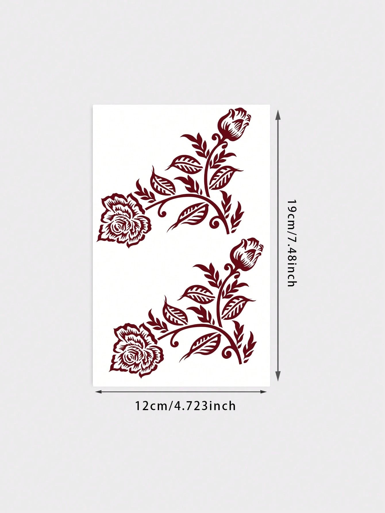 1 Sheet Burgundy Corner Rose Vine Henna Temporary Tattoo Sticker, Waterproof Long Lasting Fake Tattoo Lasts 2-3 Days, Body Art Decal For Forearm Calf Rib Shoulder