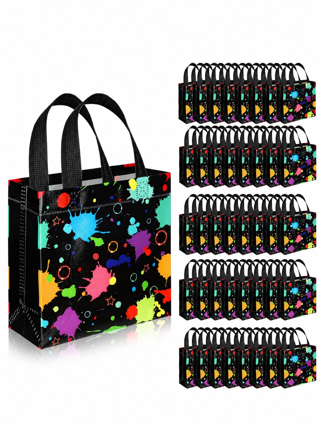 10pcs Glow-In-The-Dark Neon Theme Reusable Candy Tote Bags, Bulk Birthday Snack Gift Bags, Graffiti Splatter Party Favor Bags, Luminous Party Gift Bags With Handles, Spun Fabric Party Small Gift Bags