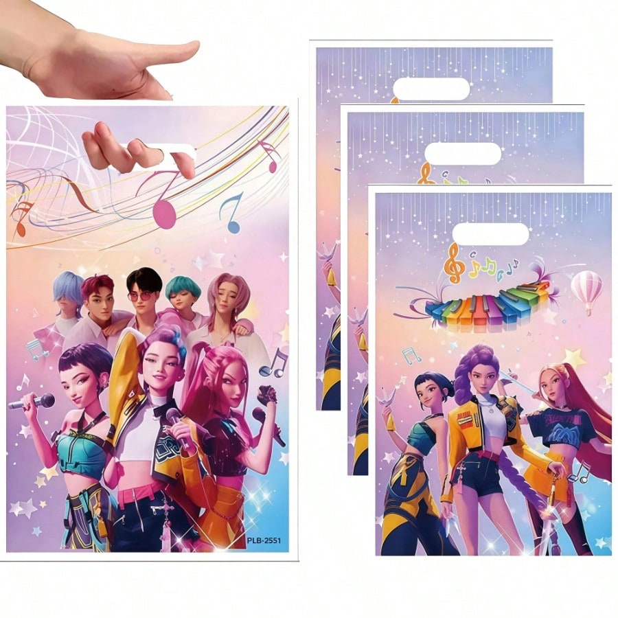 10pcs-Hasbro-Kpop Demon Hunter Girl Group Pink Tableware Birthday Party Scene Decoration Banner Set
