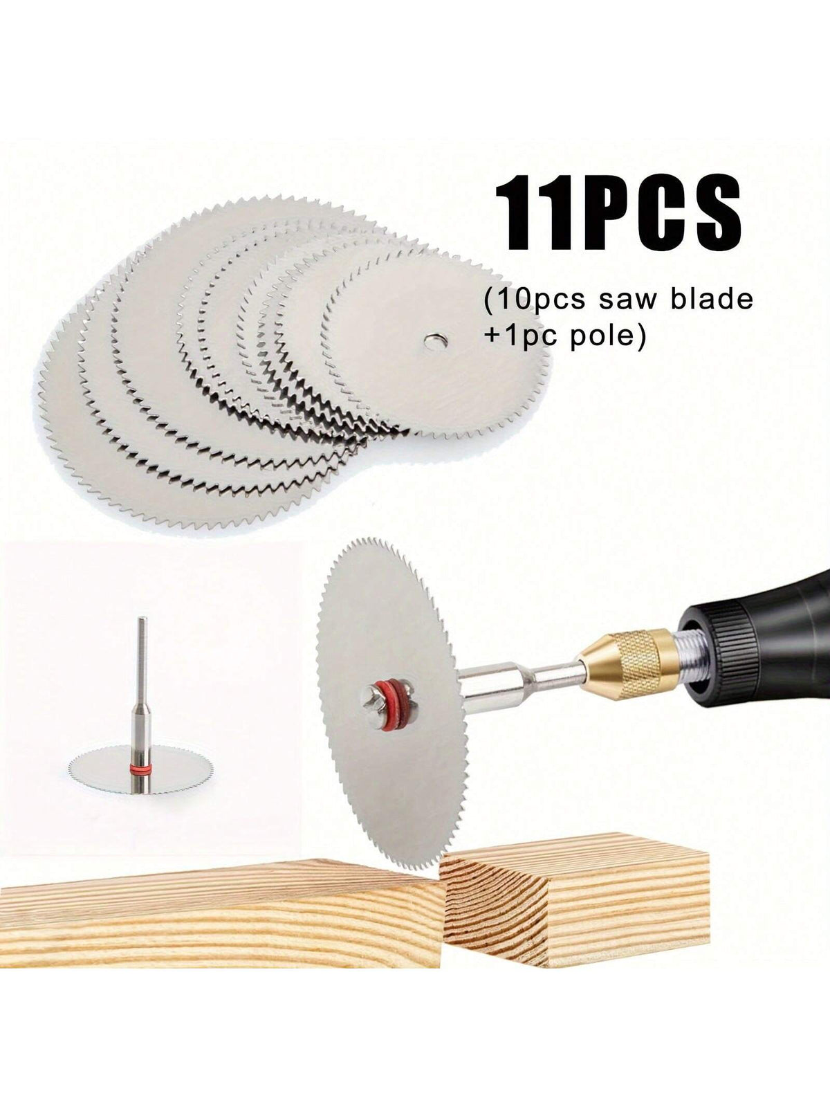 11pcs HSS Circular Saw Blade Set, Mini Cutting Disc For Wood, 10pcs Blades + 1pc Pole,Tool Accessories