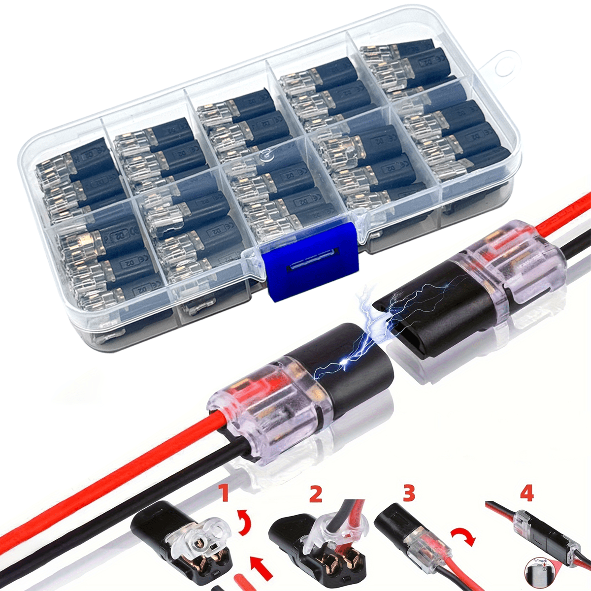 12pcs/60pcs Dual-Wire Insertion Connector, 2-Pin 2-Port, PVC Insulated, Copper Contact Material, Quick Connect Terminal, No-Load Power Mode, With Locking Clip, For LED Wire Connection In Automotive An