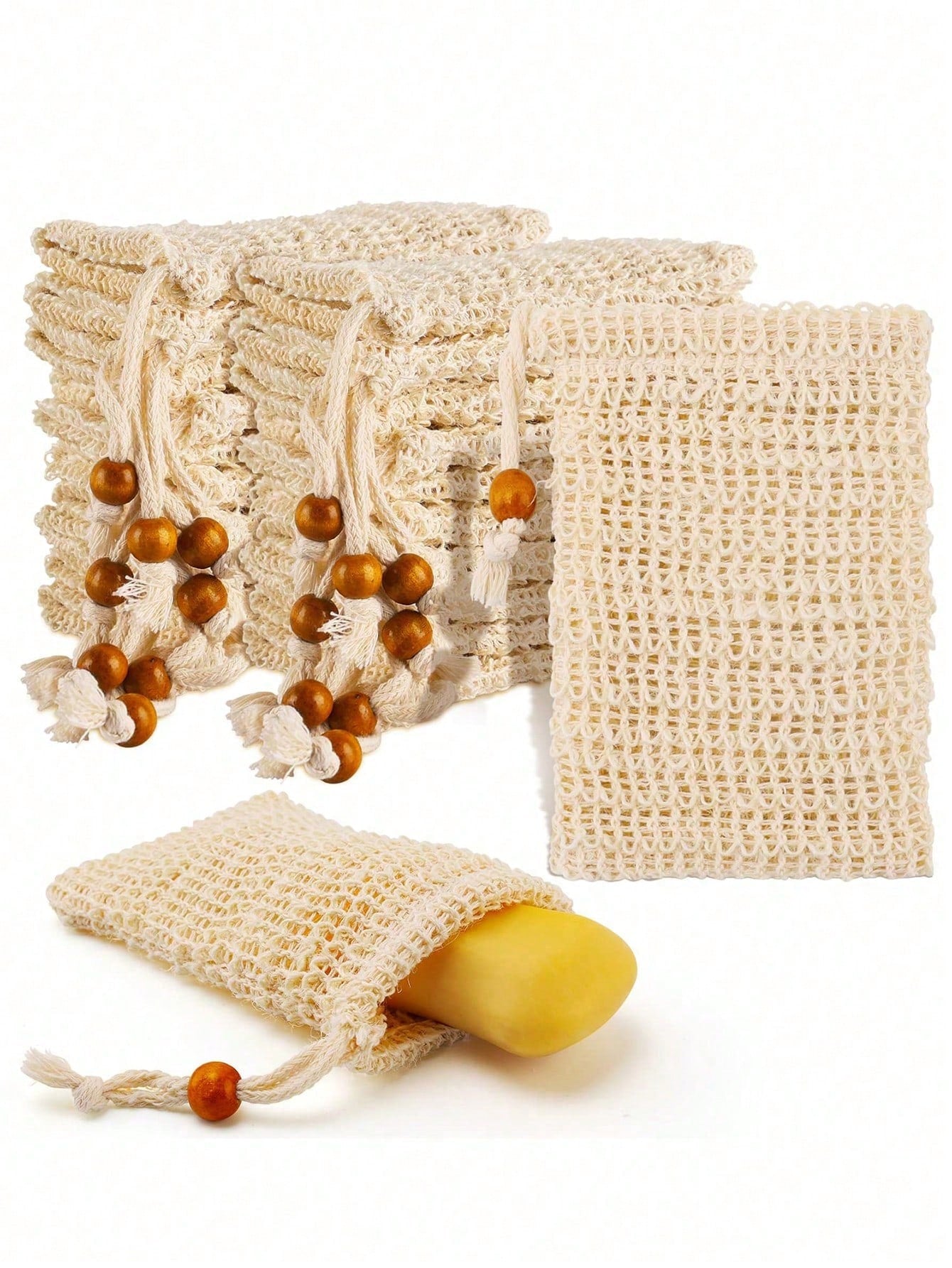 1pc/4pcs Soap Bags Mesh Exfoliating, Natural Sisal Soap Pouch, Suitable For Shower Exfoliating Home Bathroom Decor Fall Decor Back To School Shower Massaging Scrubbing,Halloween, Christmas