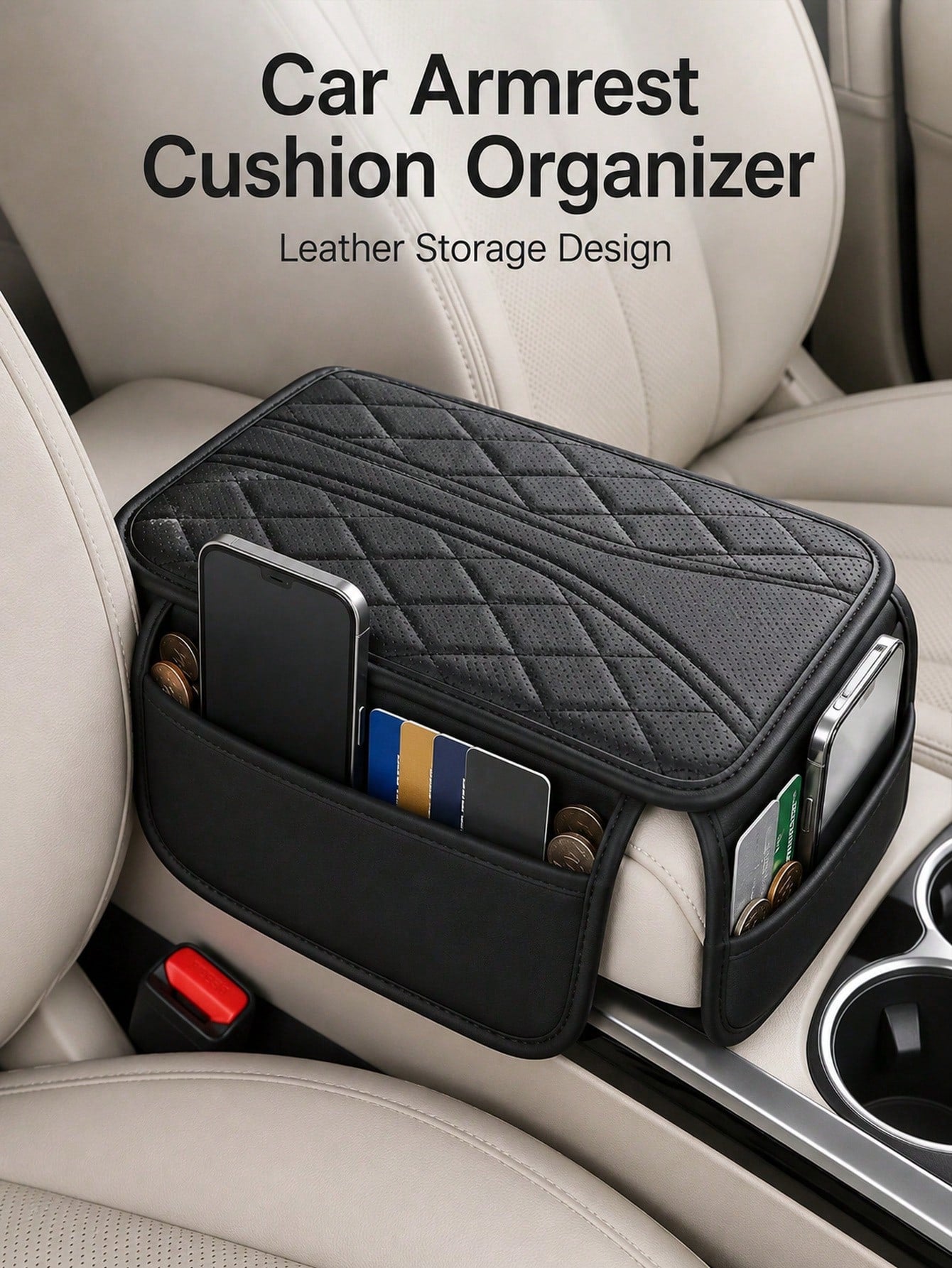 1pc Car Armrest Cover,Extra Storage Pouch Dirt-Resistant Car Center Console Cover For Ride Hailing Padded Auto Armrest Box Cushion Ideal For Family Trips Versatile Car Armrest Cover Car InteriorAccess