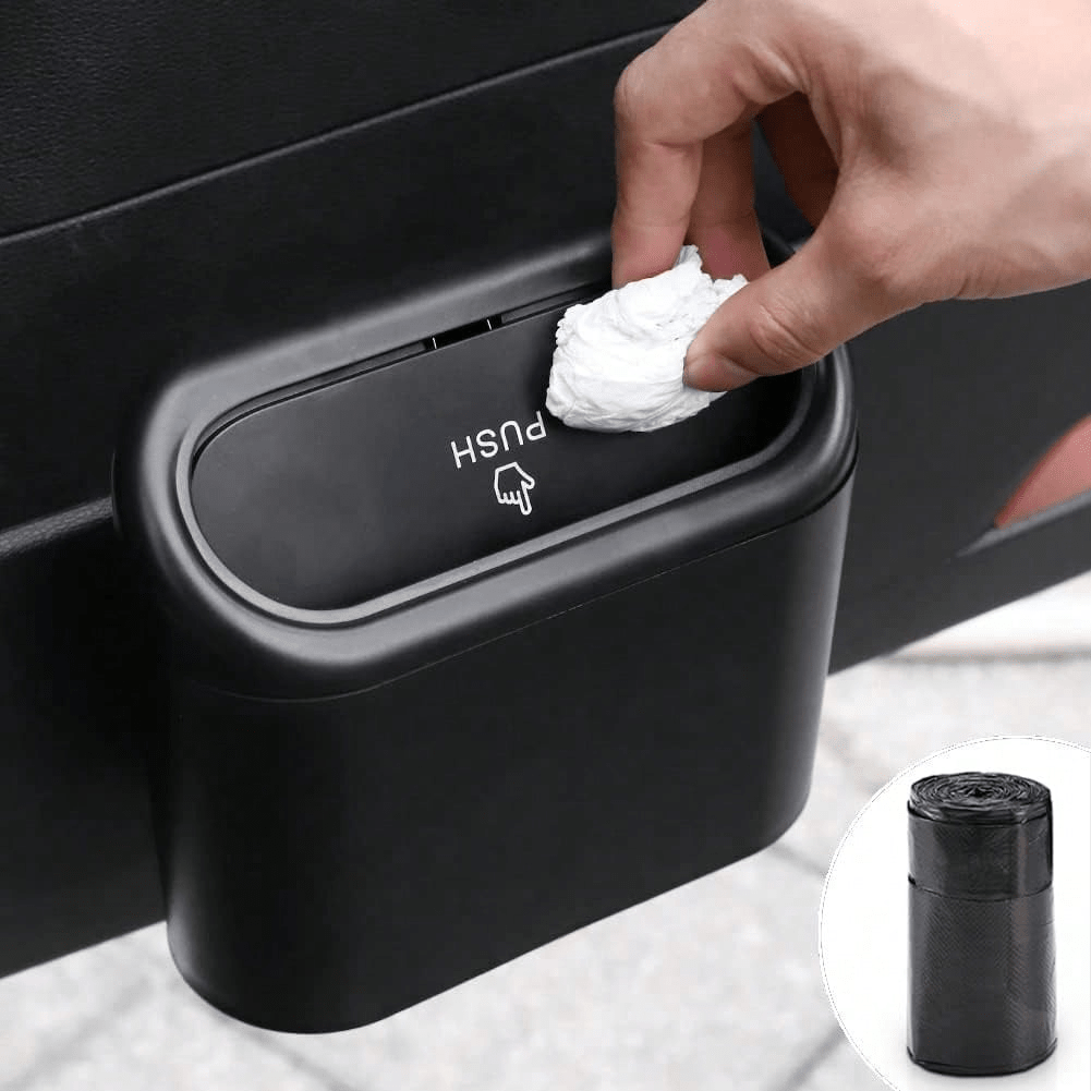 1pc Car Trash Can With Lid, Universal Mini Leak-Proof Garbage Bin Storage Bucket For Front And Rear Seats, Car Accessories, Suitable For Car, Office, Bedroom, Home (Black)