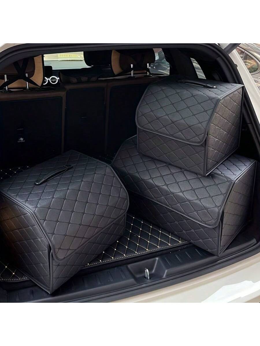 1pc Car Trunk Storage Box, Large Capacity, Multi-Function Tool Storage Bag, PU Leather Folding Organizer, Emergency Storage Box