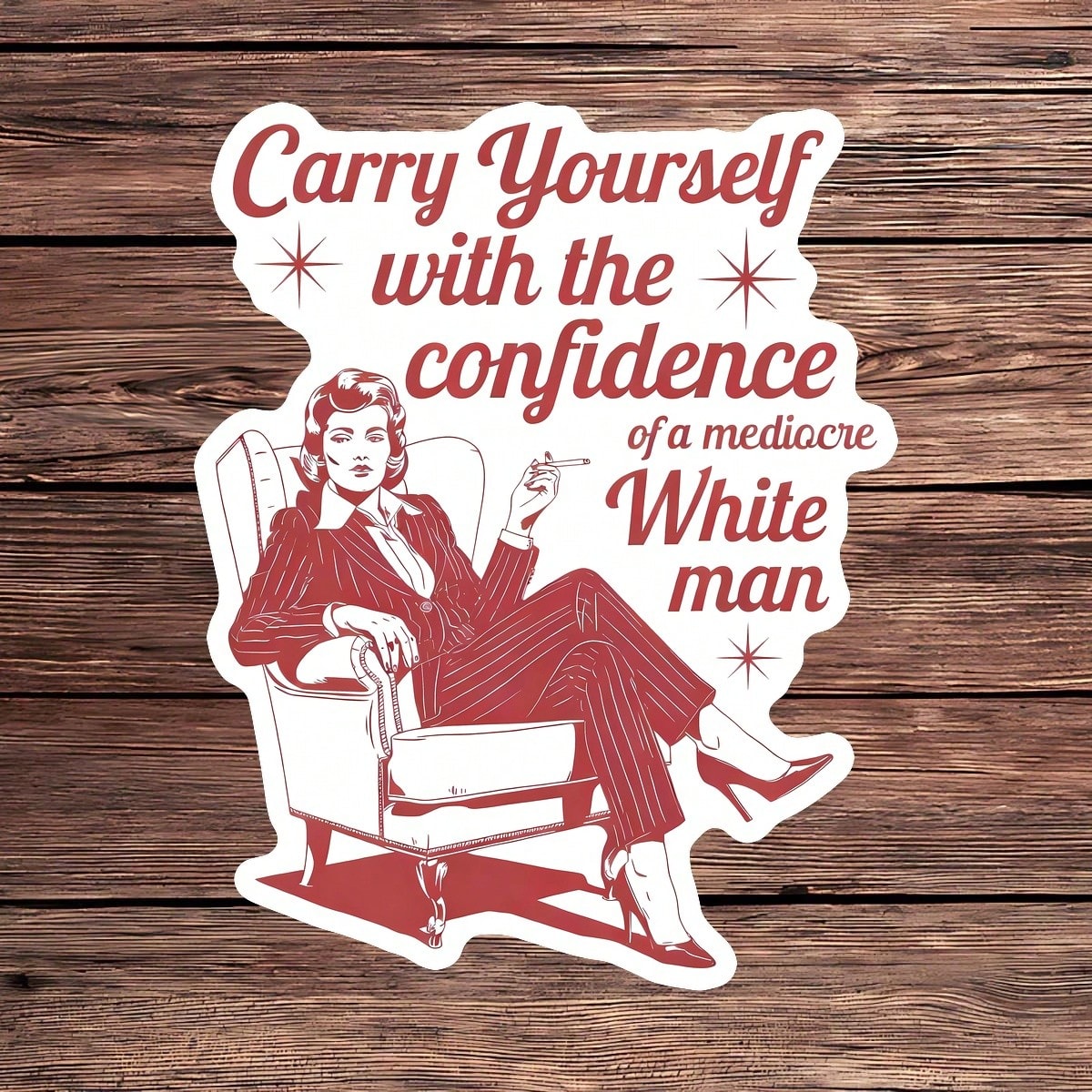 1PC Carry Yourself Confidence Sticker, Funny Vintage Lady Laptop Decal, Bold Quote Vinyl, Empowerment Gift, Waterproof Peel & Stick Water Bottle Sticker, Durable Retro Woman Tumbler Decal