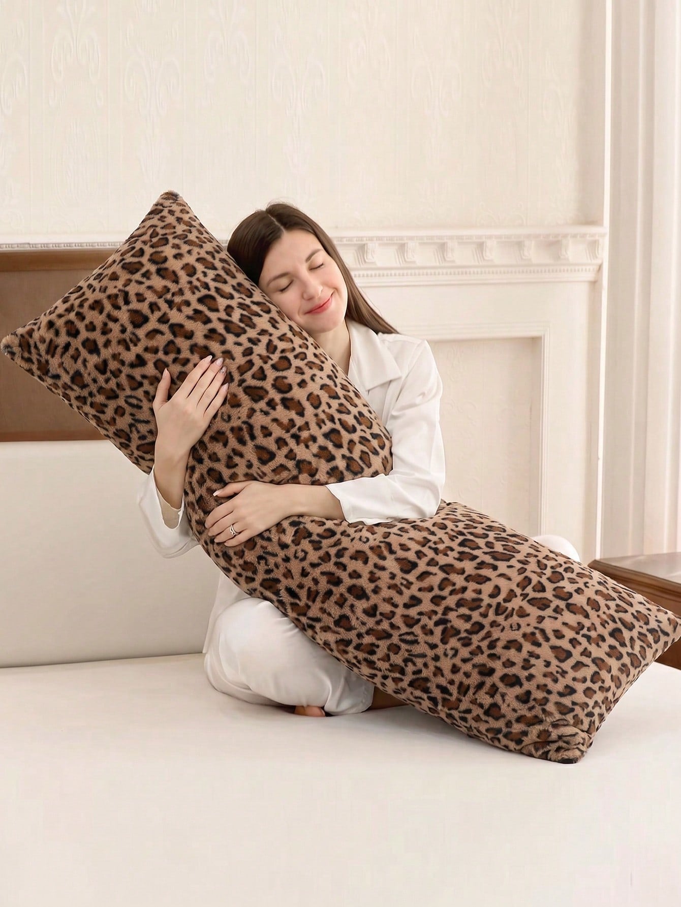 1pc Leopard Print Pillowcase, Brown Leopard Faux Fur Fluffy Long Pillowcase, Soft Fluffy Plush Pillowcase, Suitable For Bed, Sofa, Lounge Chair, Comfortable Side Sleeping Pillowcase, Pillow Insert Not