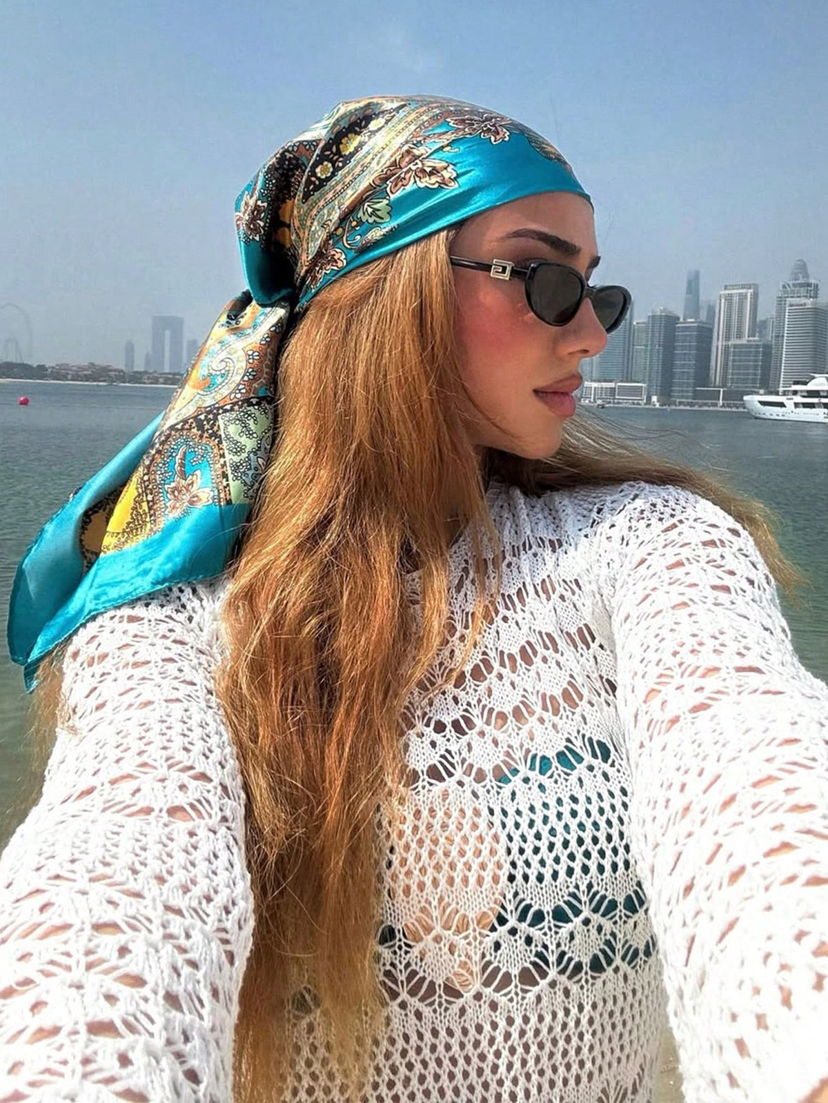 1pc Minimalist Printed Satin Square Scarf, Women's Spring New Fashion Headscarf, Can Be Used As Belt, Bag Accessory, Ribbon, Hairband Or Headscarf