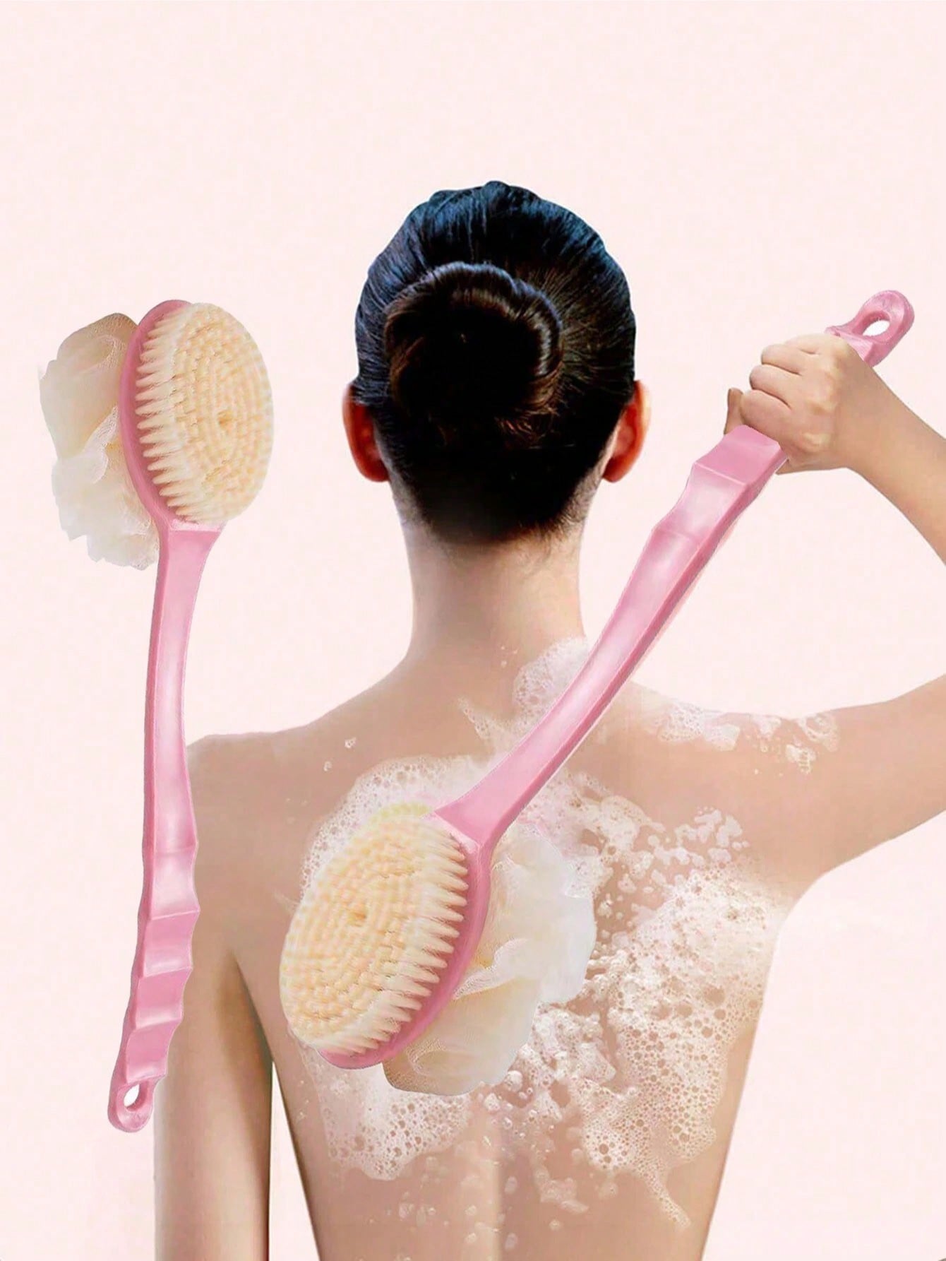 1pc Pink Long-Handled Shower Brush, Multi-Purpose Scrub Brush For Back Exfoliation And Shower Cleaning