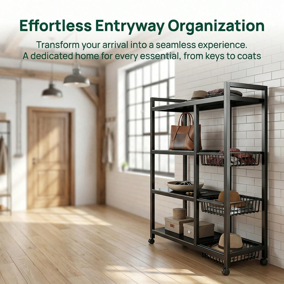 1pc Storage Rack, Integrated Storage Rack, Four-Layer Design, Plus 3 Basket Storage Parts, Garage Tool Storage Rack, With Wheels For Easy Movement