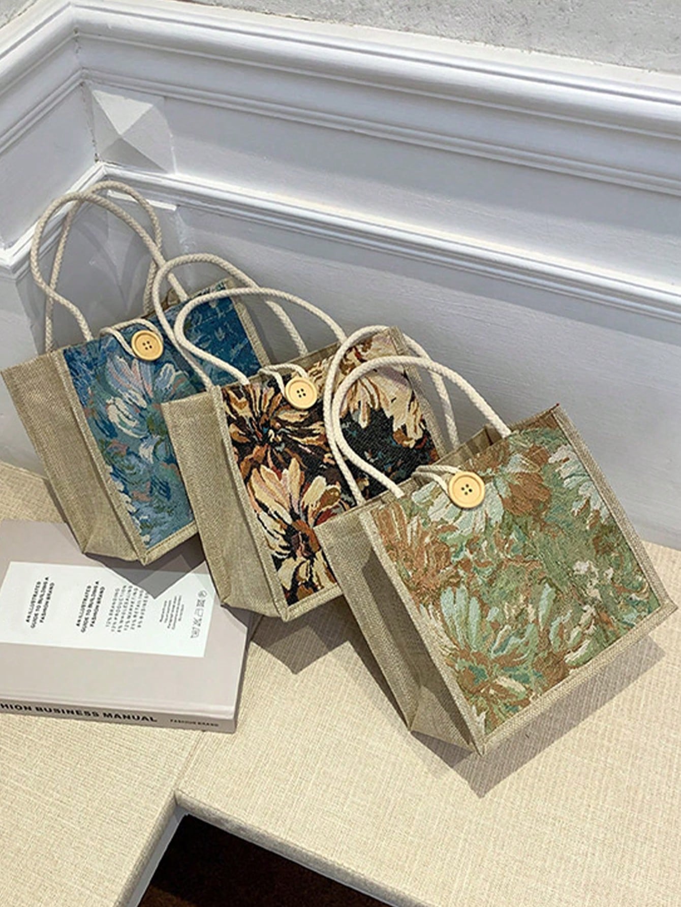 1PC Student Korean Style Handbag Women Fashion Linen Lunch Bag Japanese Canvas