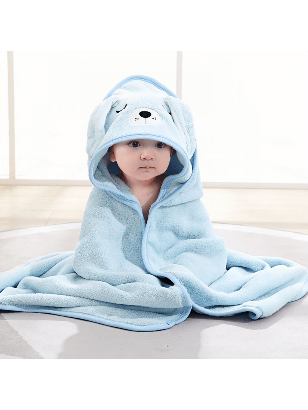 1pc Unisex Baby Animal Face Hooded Towel, Unique Animal Design Super Soft Newborn Bath Towel, Essential Baby Hooded Towel, Children Bathrobe For Bathroom Use