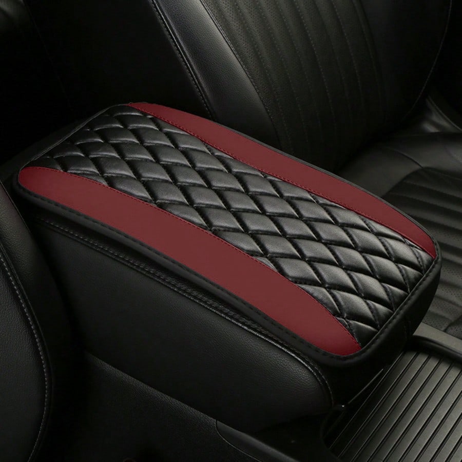1pc Universal 4-Season Car Center Console Armrest Cover, PU Leather Embroidered Non-Slip Armrest Box Protector, Multi-Colors Available- Red, Black, Blue,, Beige, Purple, Burgundy, Green, Orange,Car A