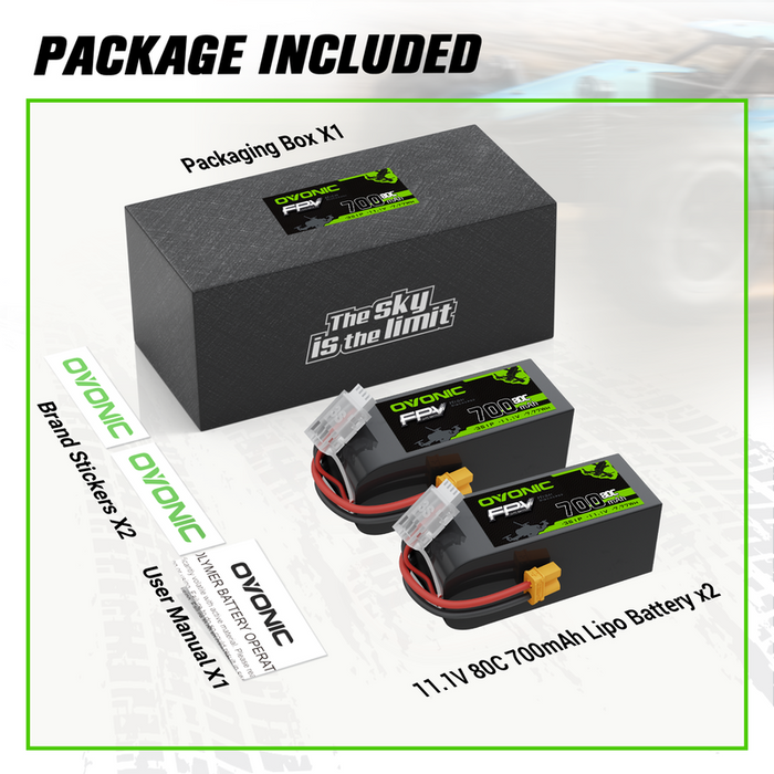 2× OVONIC 11.1V 80C 700mAh 3S LiPo Battery with XT30 Plug for OMPHOBBY M2 RC Helicopter Mikado LOGO200