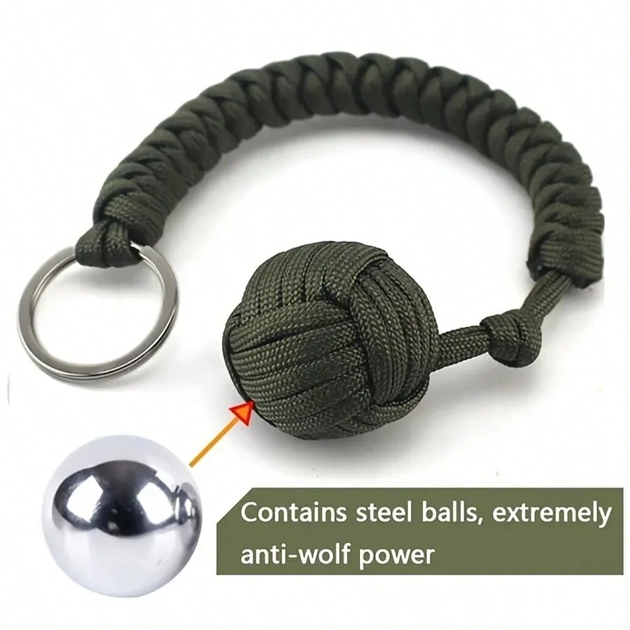 2025 New Universal 1pc/2pcs (Approx. 3.5cm Diameter) Handmade Paracord Woven Steel Ball, Durable Snake Knot Monkey Fist, Outdoor Portable Paracord Keychain, Minimalist Outdoor Style, Multi-Color Optio