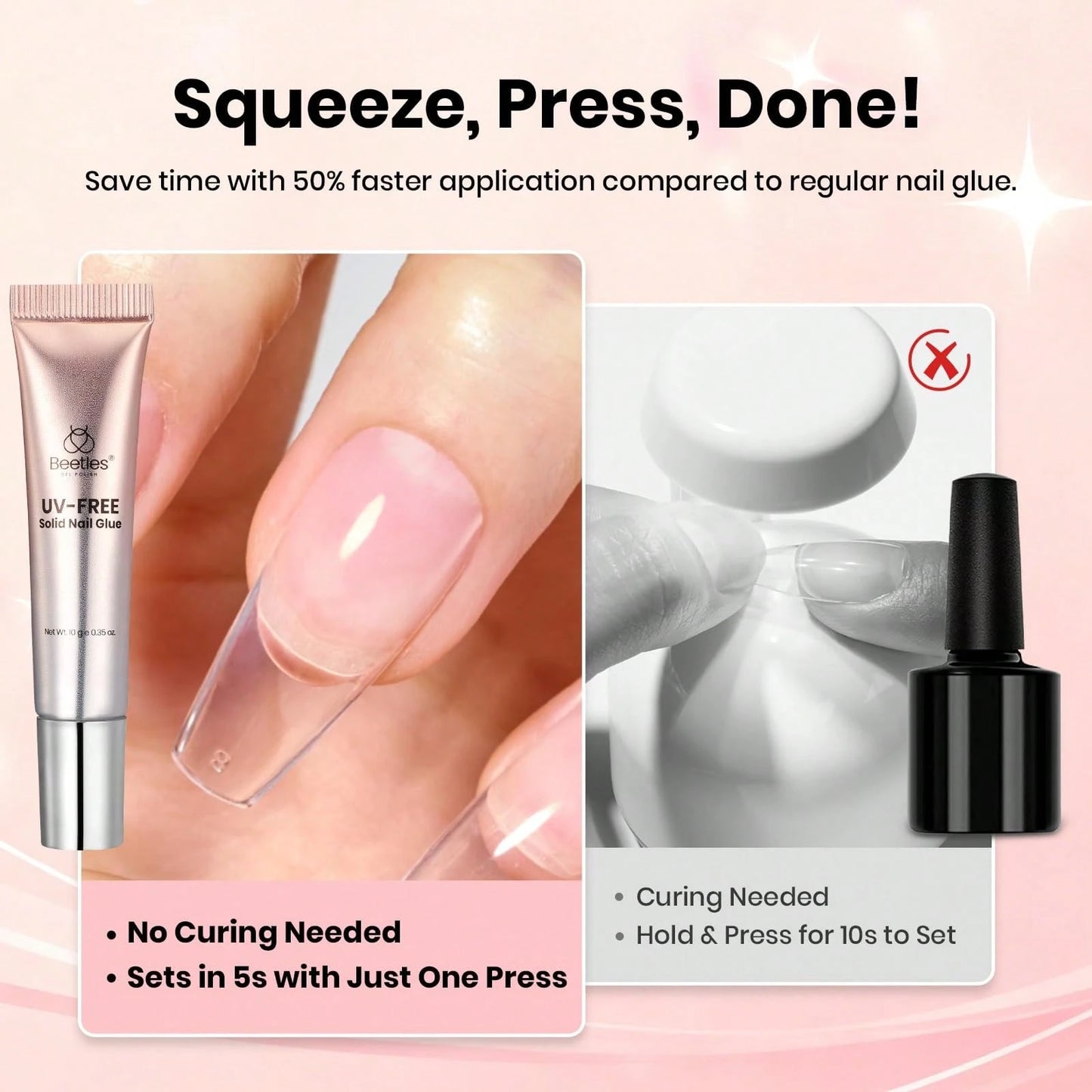 20G No Wipe Nail Glue Gel Beetles, Hands-Free Solid Nail Glue, UV LED Soak Off, Long Lasting Strong Adhesive, For Press On Nails, Acrylic Extensions, Soft Nail Tips & 3D Nail Art, Beginner Daily Manic