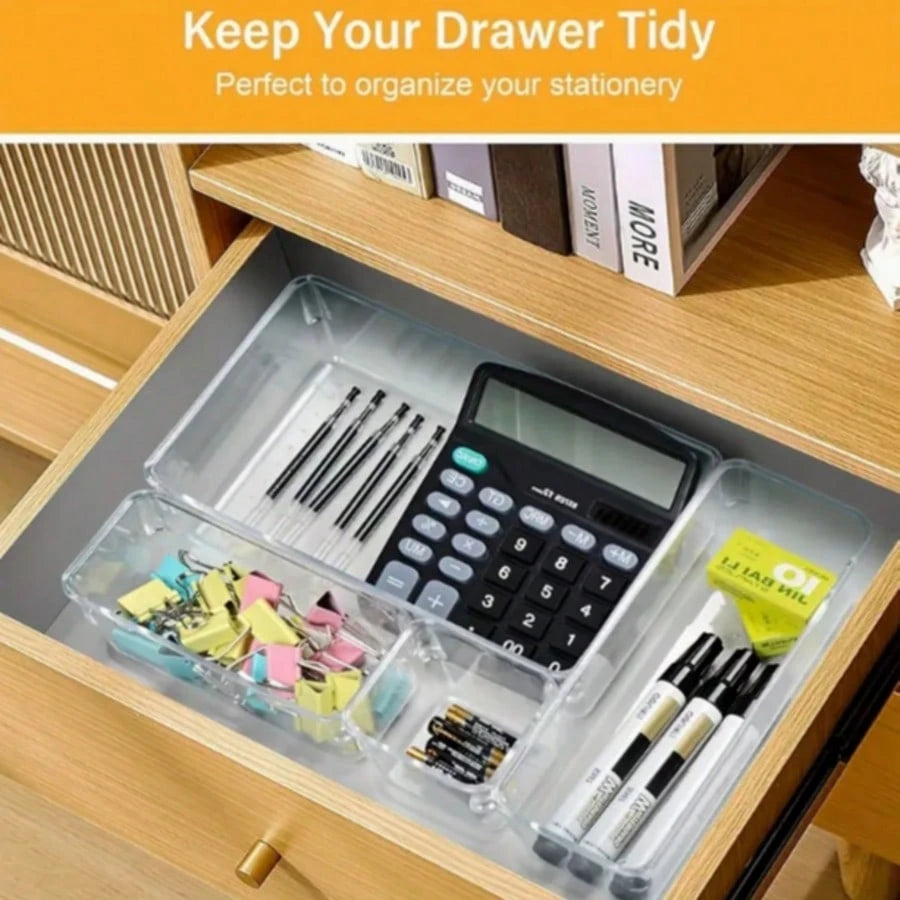 25 Pc Clear Plastic Drawer Organizer Set,4 Sizes In Drawer Trays For Bathroom,Office,Kitchen Cabinet And Vanity Organizers,Desk Organizer Bins For Jewelry,Cosmetic,Utensil