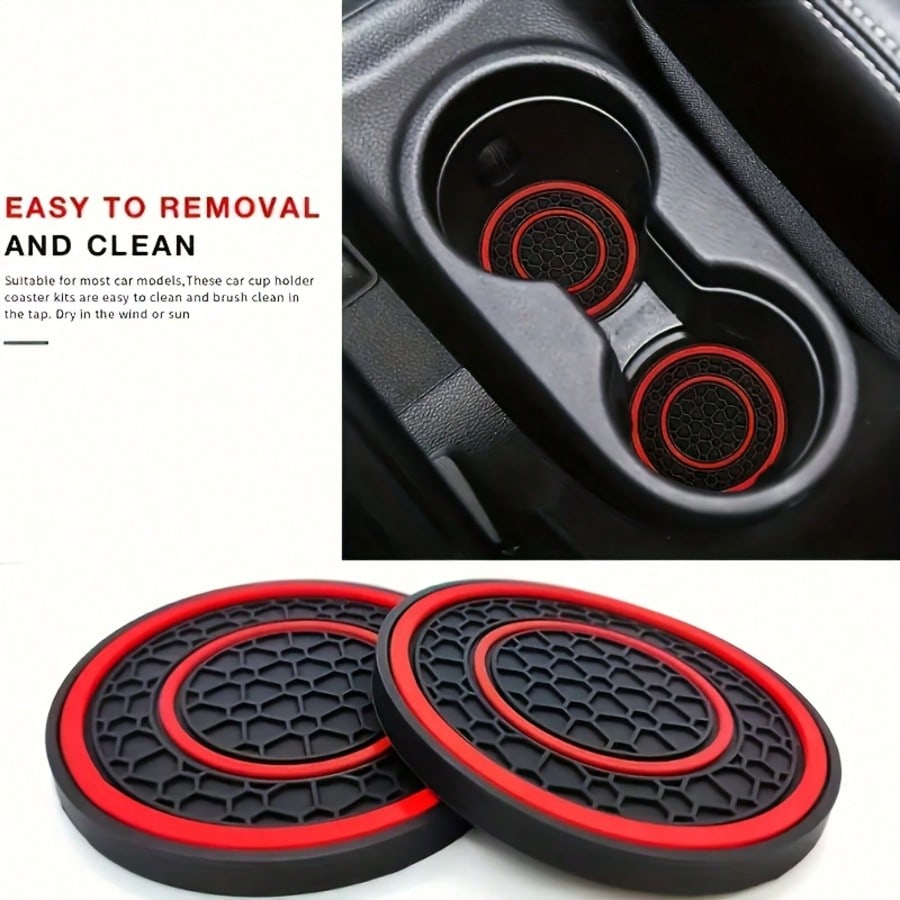 2pcs Anti-Slip Car Cup Holder Mats, Silicone Non-Slip Anti-Dust Automotive Cup Holder Pads- Universal Fit For Car Center Console Cup Holders, Made Of Silicone Material, Compatible With Various Holder