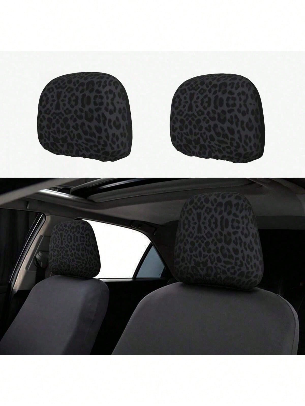 2pcs Car Headrest Covers, Black Leopard & Yellow Leopard Print, Fit For SUV & Sedan, Decorative Headrest Protector, Dust-Proof & Breathable