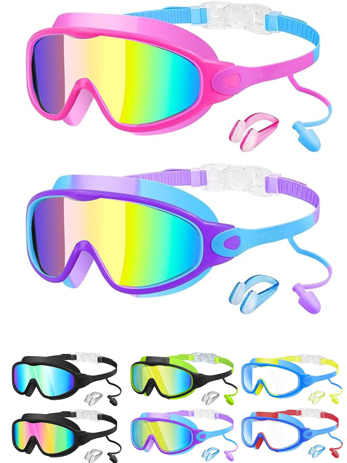 2pcs Kids Swimming Goggles Set, Anti-Fog High Definition Children Swimming Goggles, Leak-Proof Wide Angle Swimming Goggles, Back To School