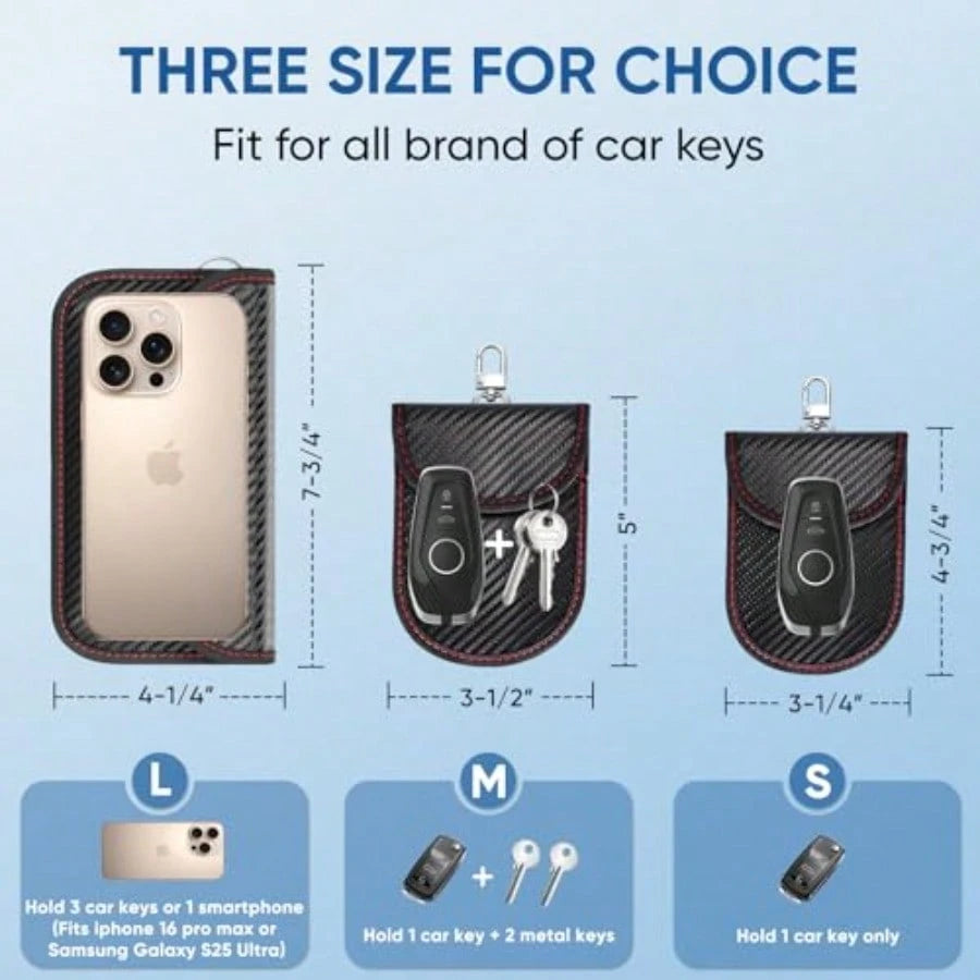 2PK Faay Bag For Car Key Fob 3.''X.0'' Faay Ca Tec Car RFID Ignal Blocking Anti-Theft Pouch Anti-Hacking Cae Blocker Carbon Fi