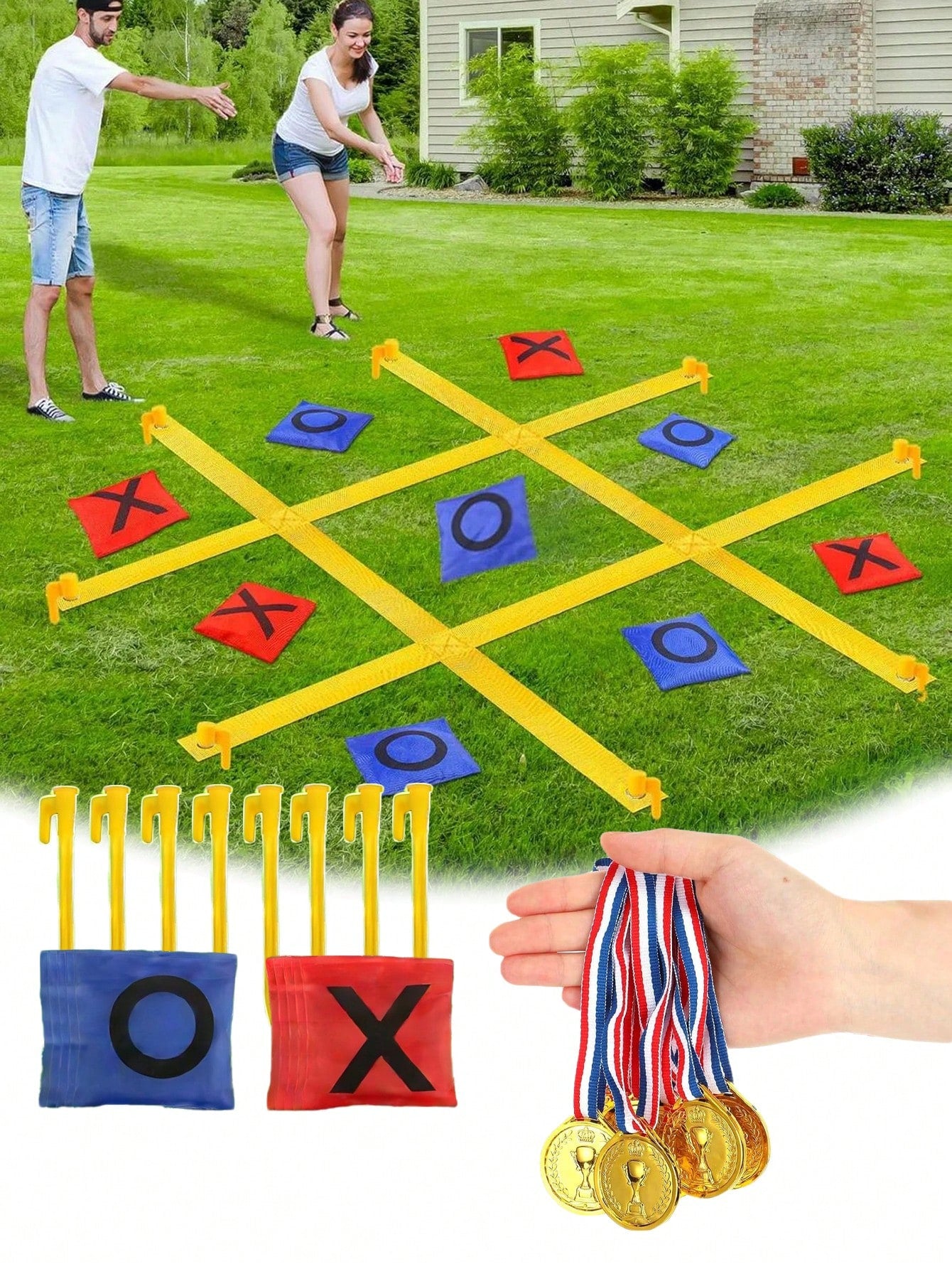 47 Inch Giant Bean Bag Toss Tic Tac Toe Game, Suitable For Backyard, Camping, Lawn And Other Outdoor Use, An Interesting Family Outdoor Game, Portable Garden Game, Highly Popular