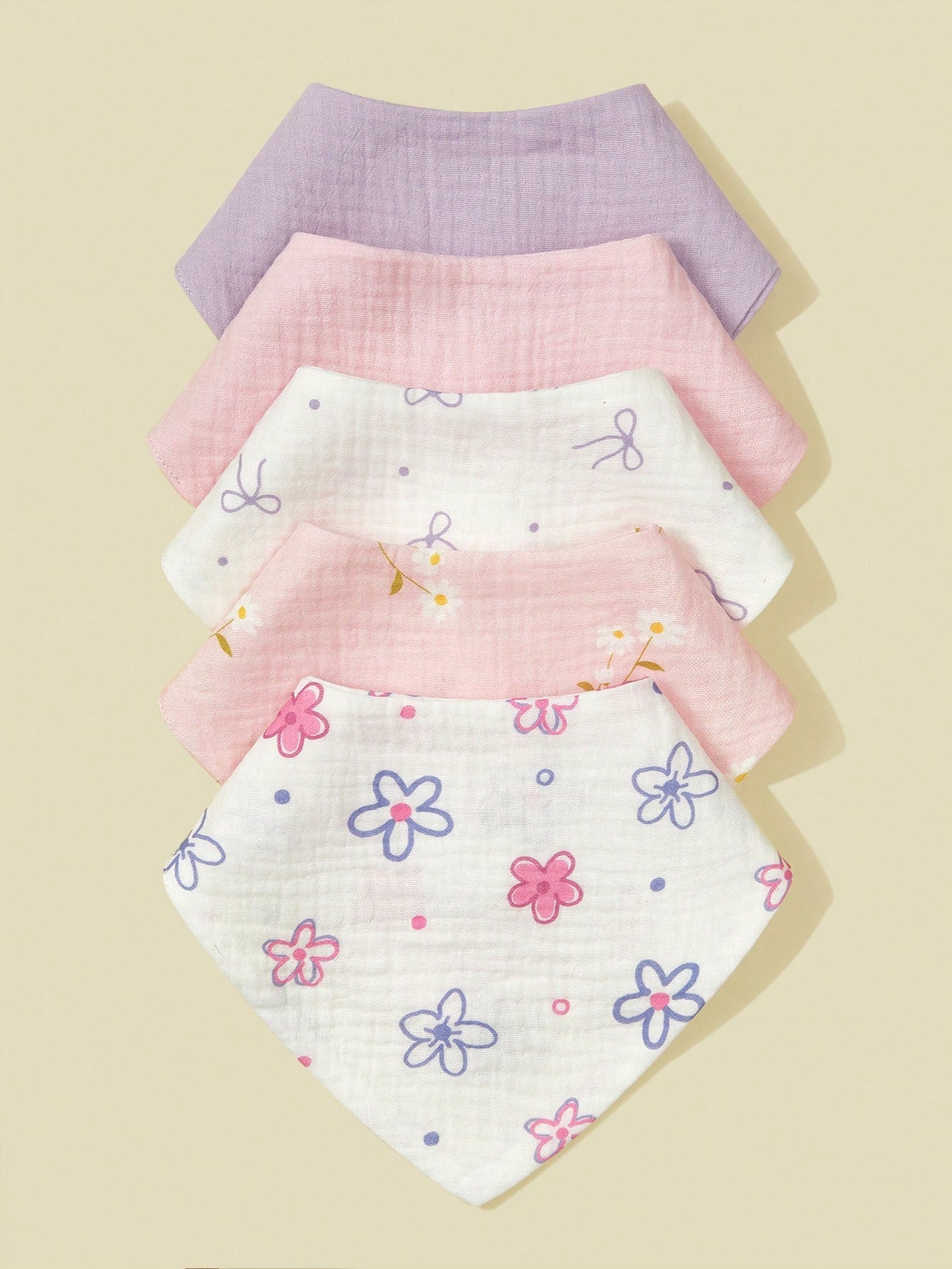 5pcs/Set Baby Bibs, Soft Cotton Muslin Drool Bibs, Floral & Animal Patterns For Boys & Girls
