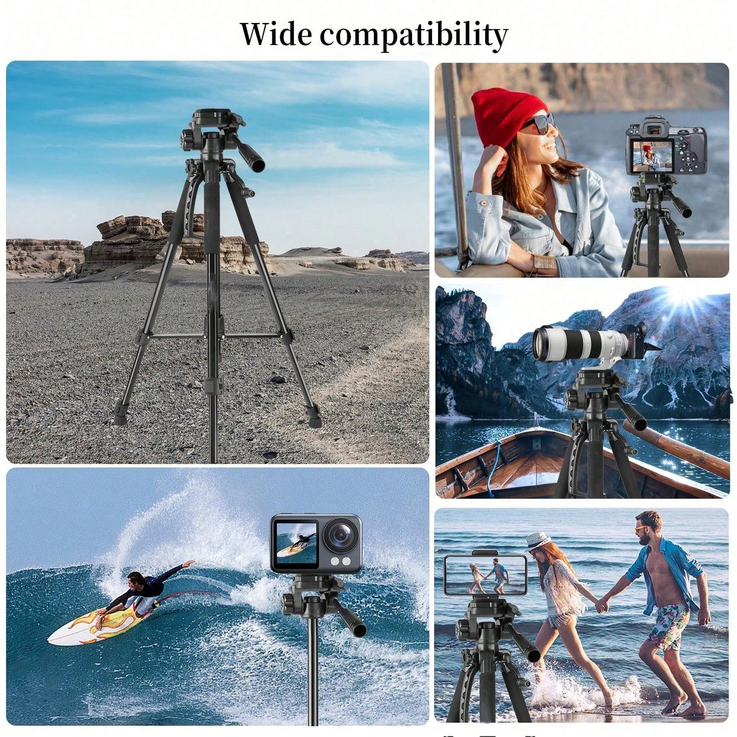 60 Inch Aluminum Camera&Phone Tripod- Expandable, Lightweight, Travel Friendly Stand, Portable Tripod With Phone Holder- Perfect For Content Creators, Social Media Influencers, Video Bloggers, And T
