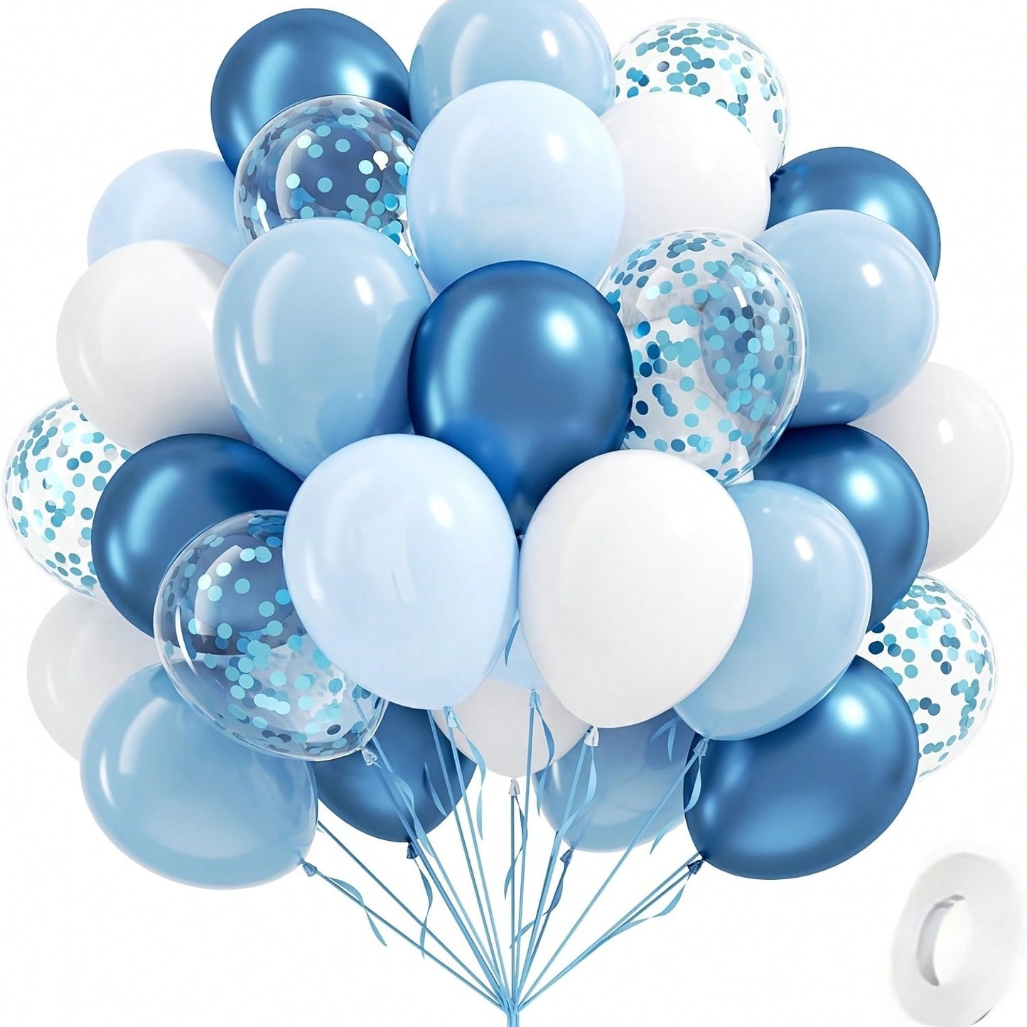 62pcs Blue And Silver Balloon Set, Metallic Blue Balloons, Light Blue Balloons, Foil Sequin Balloons, Suitable For Birthday, Baby Shower, Bridal Shower, Wedding, Graduation Party Decoration, Baby Show