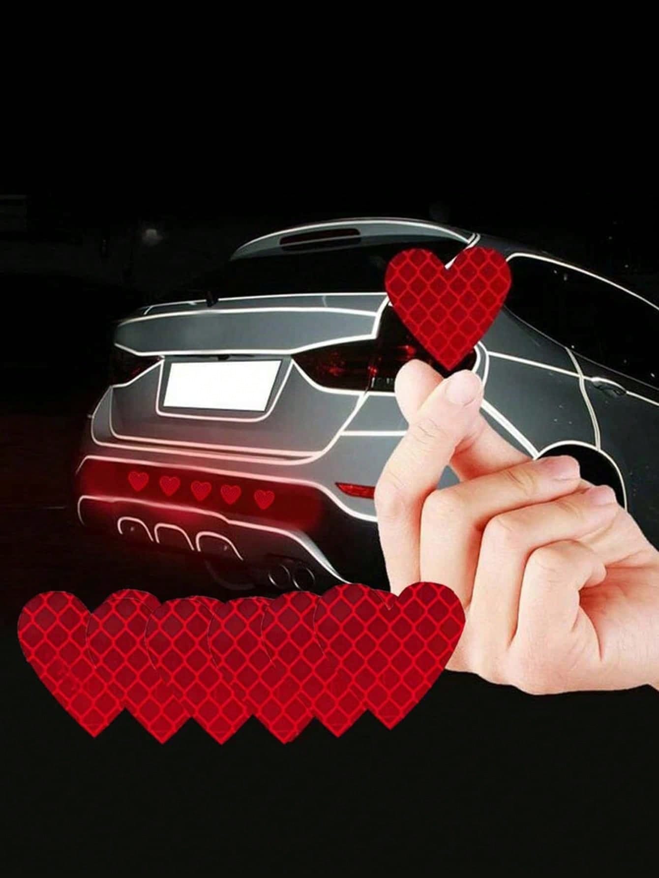 6pcs/12pcs Heart-Shaped Reflective Car Stickers, Glow-In-The-Dark Warning Reflective Decals, Suitable For Motorcycles And Electric Vehicles