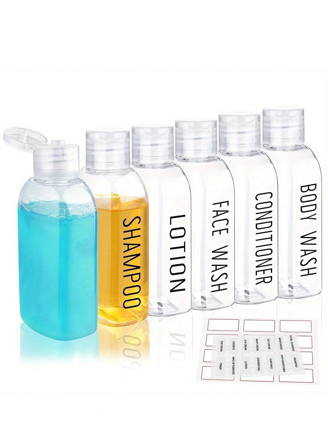 6pcs Leak-Proof Travel Bottles, 3.4 Oz Transparent Plastic With Flip Cap- Refillable Containers For Shampoo, Conditioner, Body Wash And Other Toiletries- Travel Essential Portable Design, Liquid Sto