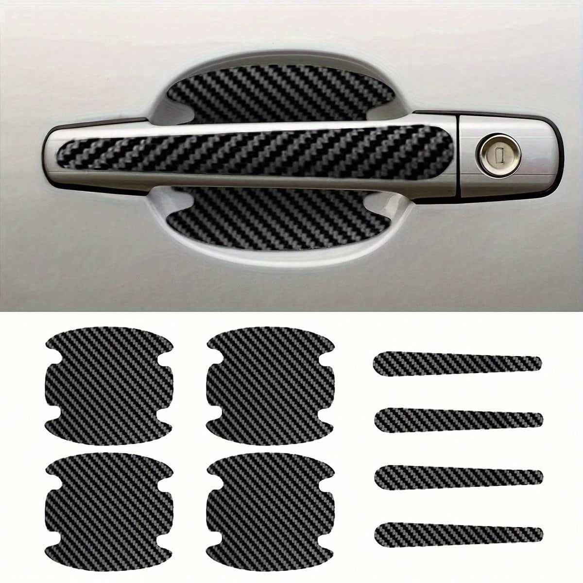 8-Piece Carbon Fiber Car Door Handle Protector- Anti-Scratch, Durable Synthetic Rubber Material, Oil-Rubbed Finish, Fits Most Car Door Handles, Including, Chevrolet, And Audi.