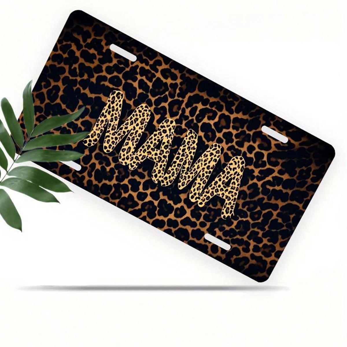 A Waterproof License Plate Frame Set Featuring A Leopard Print Design And The Word 'MAMA', Suitable For Both Men And Women, Measuring 12 Inches By 6 Inches