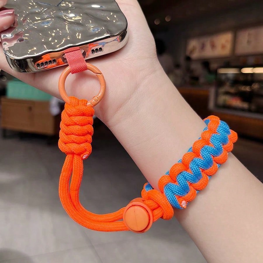 Adjustable Phone Lanyard Woven Pendant Wristband Short Strap Case Hanging Decor, Minimalist Thickened Dopamine Colorblock CCD Keychain Camera Phone Anti-Lost Anti-Drop Strap For Women And Men (All Bra
