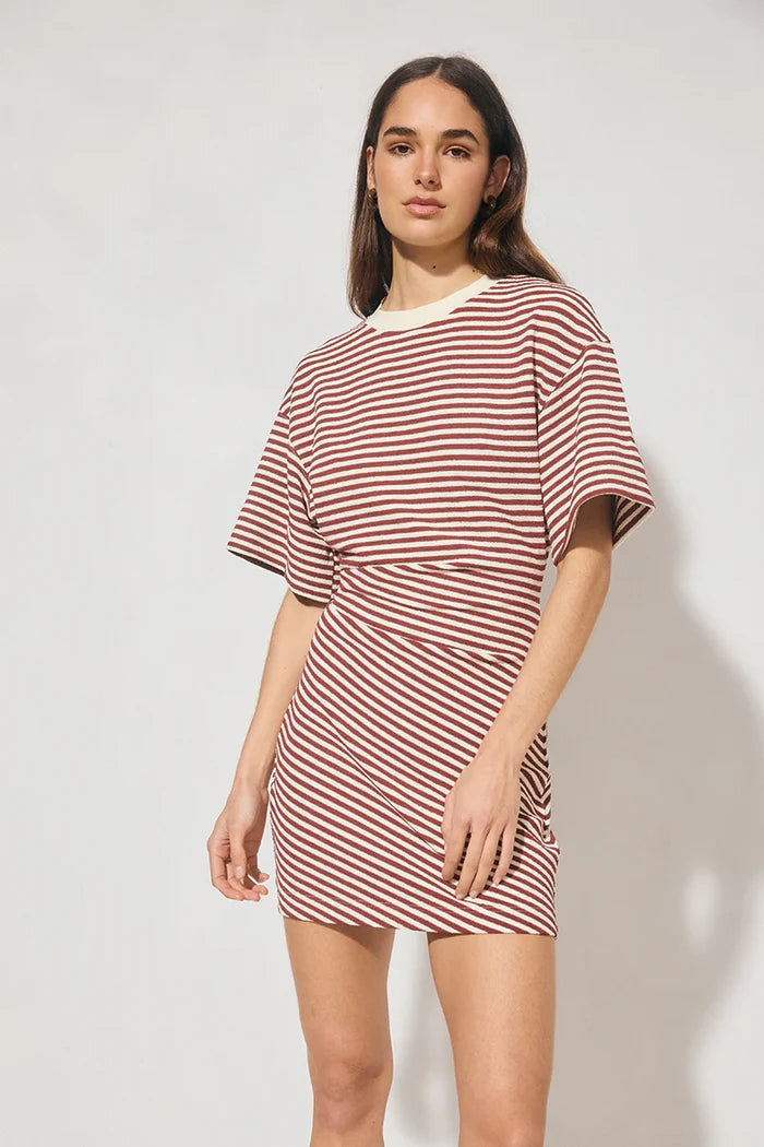 Aura Mini Dress Burgundy Cream Stripe