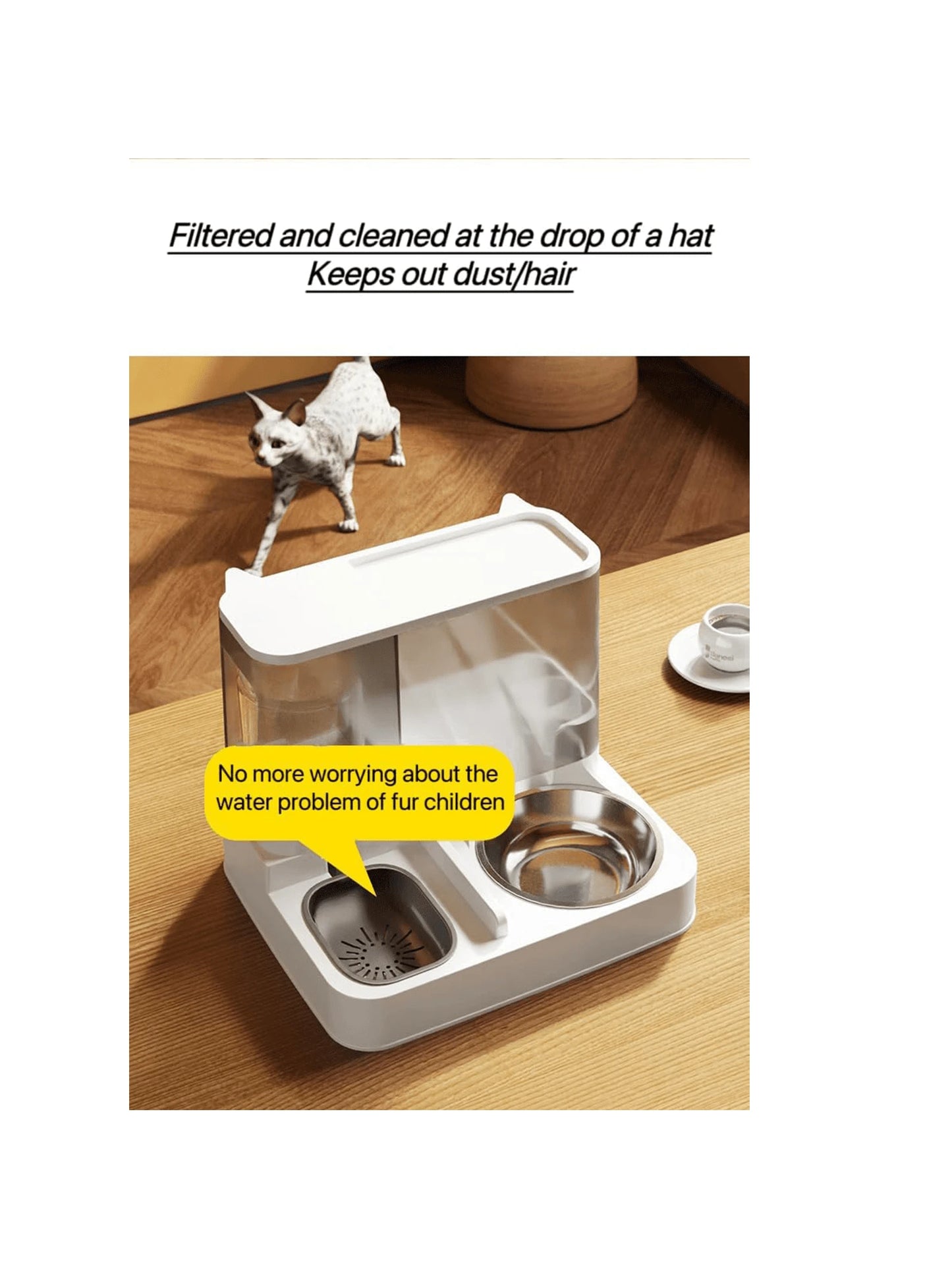Automatic Gravity Cat Food Feeder And Water Dispenser Stainless Steel Two-In-One Set, Large Capacity 2.8L Food Feeder And 1L Water Fountain For Pets Dogs, Puppies, Kittens, Rabbits (Gary)