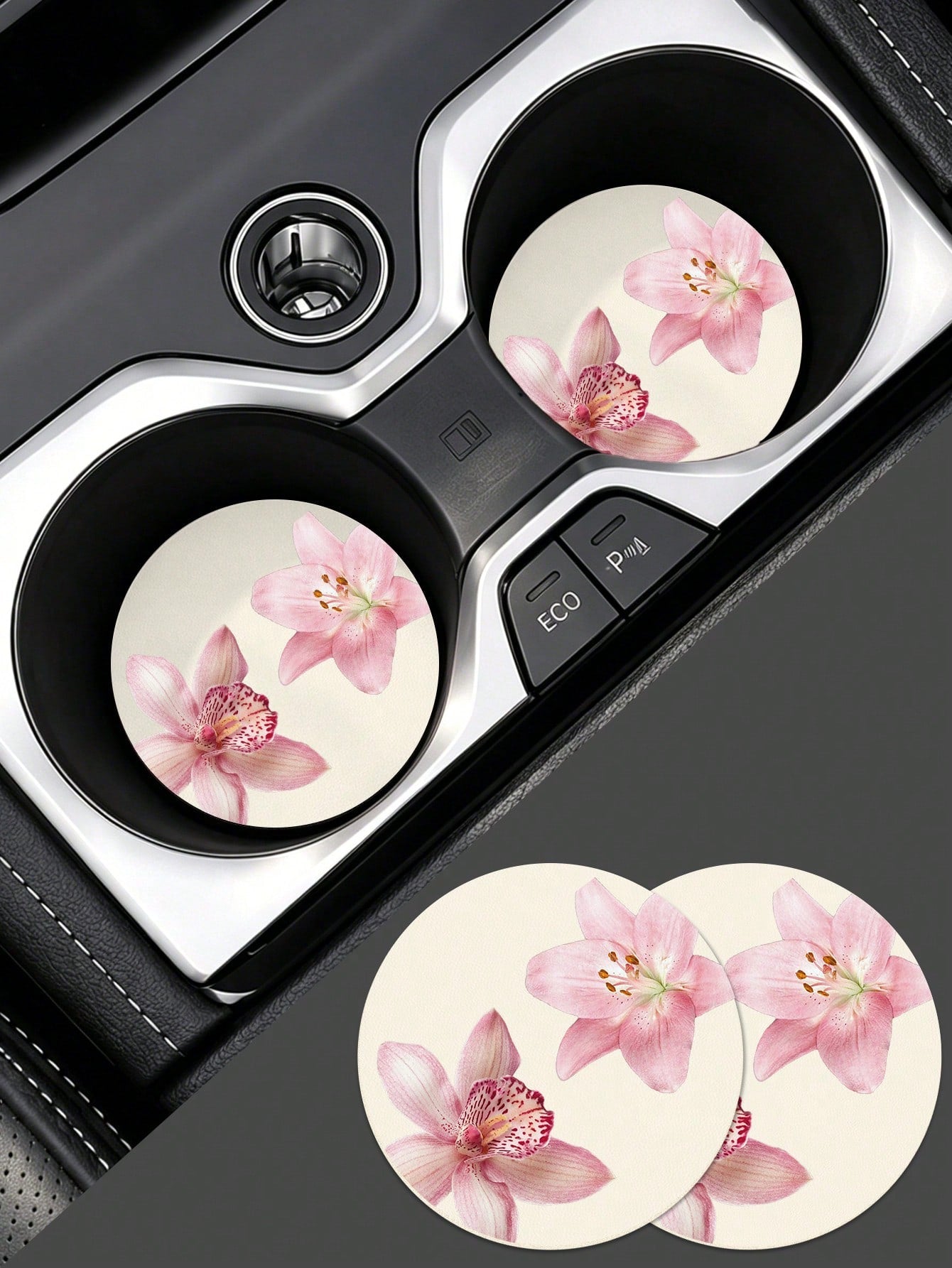 Ayotu 2pcs Pink Hawaiian Car Coaster, Auto Accessories, Car Supplies, Women's Car Accessories, Car Decor, Car Cup Holder Pad, Non-Slip Cup Holder Embedded Decorative Coasters, Car Interior Accessories