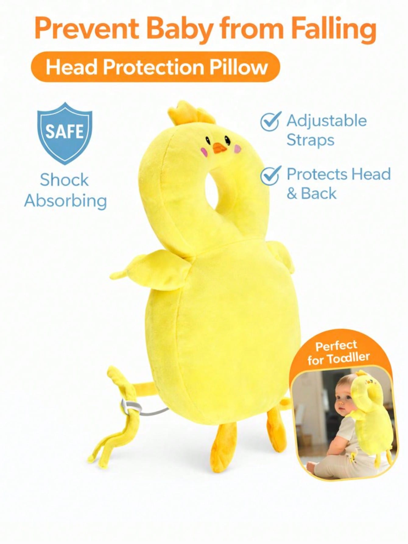 Baby Head Protector Backpack,Lightweight And Breathable, Baby Walking Harness,Crawling Baby Essentials (Duck)
