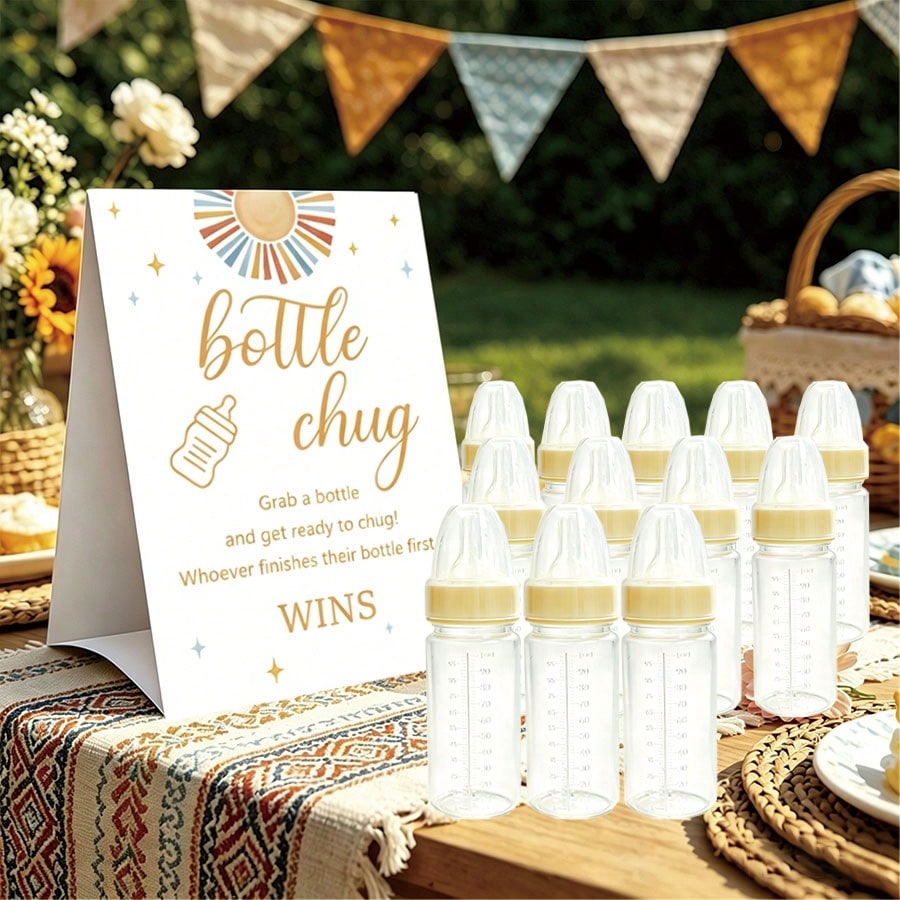 Baby Shower Gender Reveal Party Bottle Game Set, Includes Boho Vintage Sunshine Style Baby Shower Decorations, Game Signs And Bottles, Suitable For Baby Christening Party Gifts, Gender Reveal Celebrat