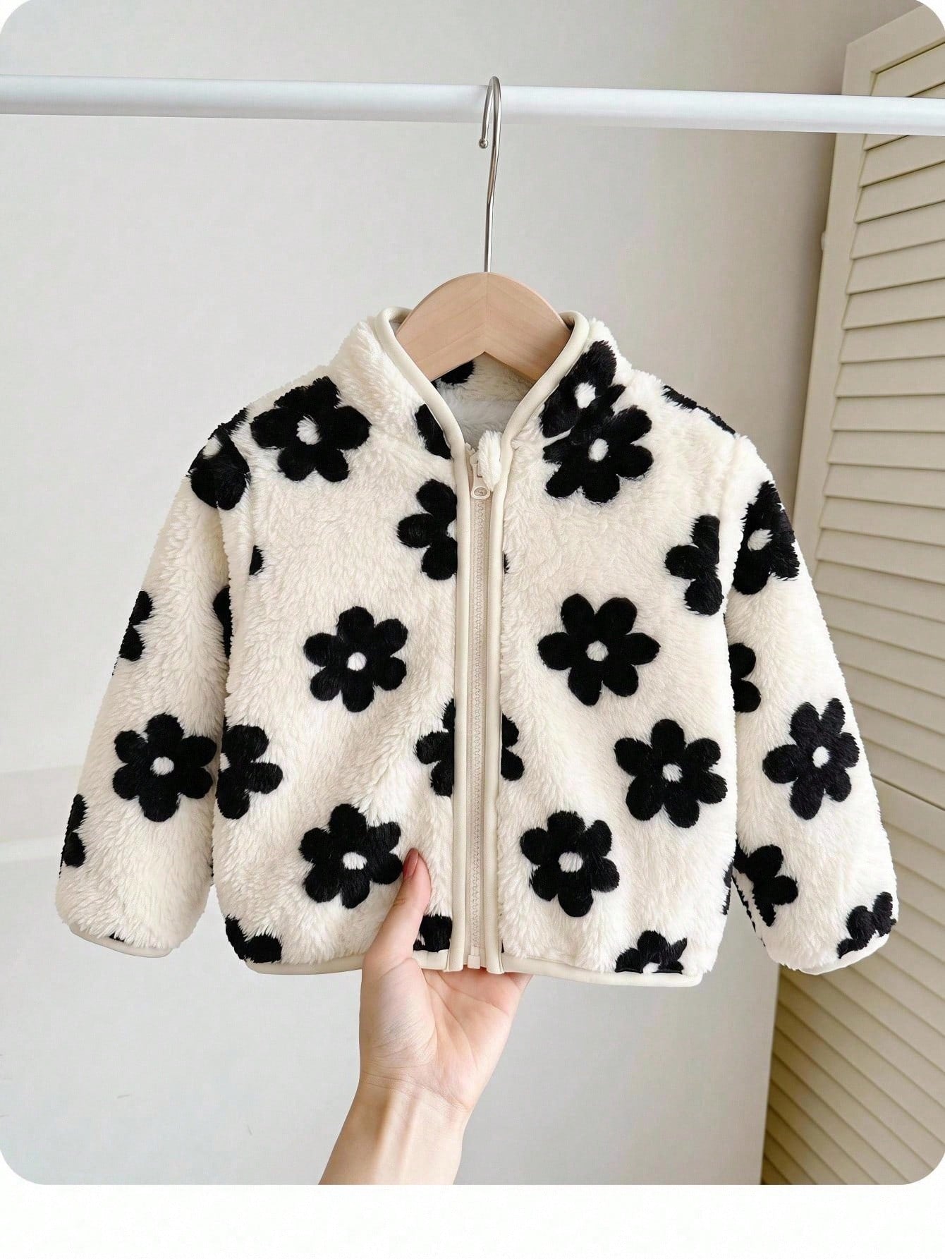 Babygirl Cute Autumn/Winter Versatile Casual Fluffy Floral Pattern Stand Collar Jacket