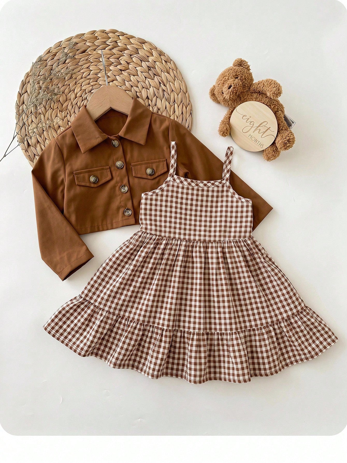 Babygirl Cute Casual Plaid Strap Dress & Jacket 2-Piece Set