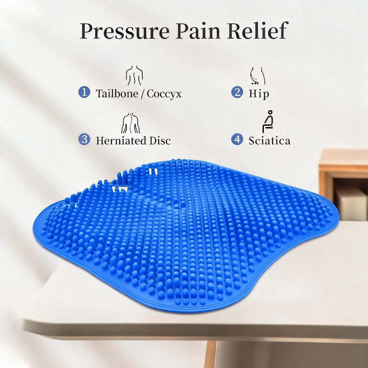 Blue Double-Layer Thick Gel Seat Cushion, Column-Shaped Breathable Anti-Slip Cover, Pressure Dispersion Design, Suitable For Office And Car Wheelchair Elastic Furniture Protection Cover