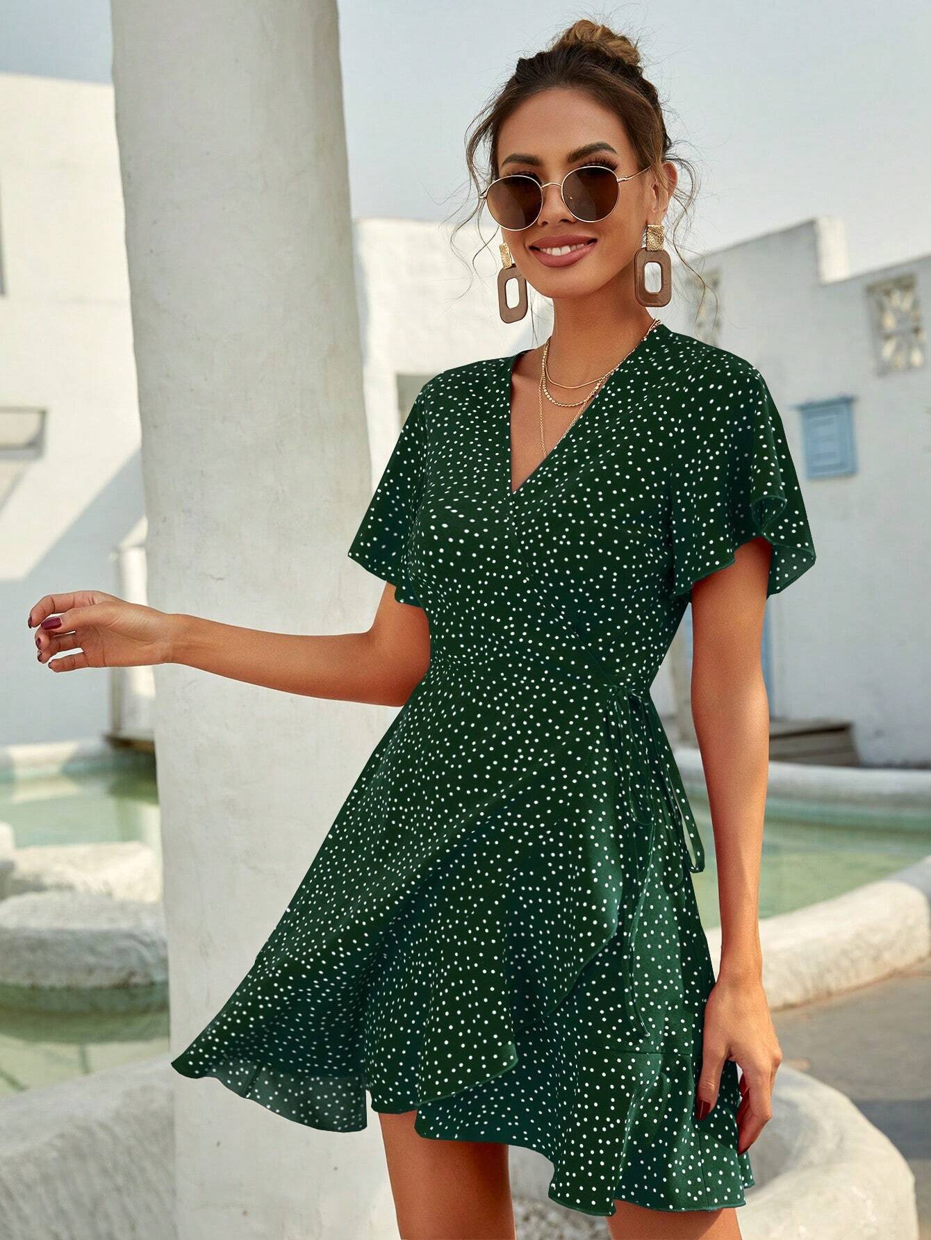 Breezaya Women's Polka Dot Ruffle Short Sleeve Dress